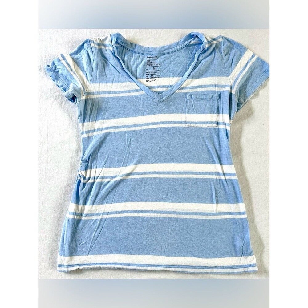 Gap Maternity Essential Pocket V-Neck Tee Blue White Stripe Size M